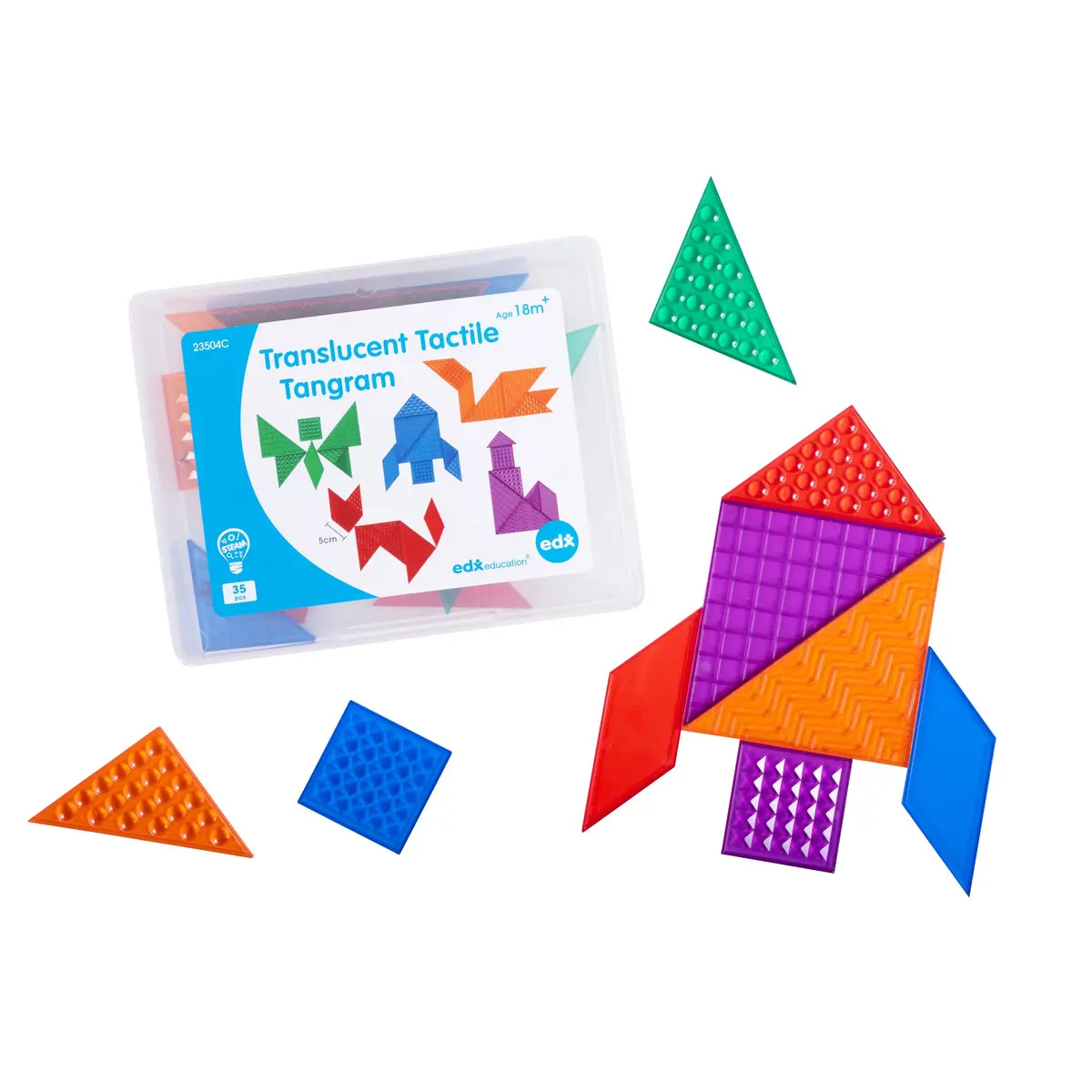 Edxeducation Translucent Tactile Tangrams - Sensory Exploration Set 1