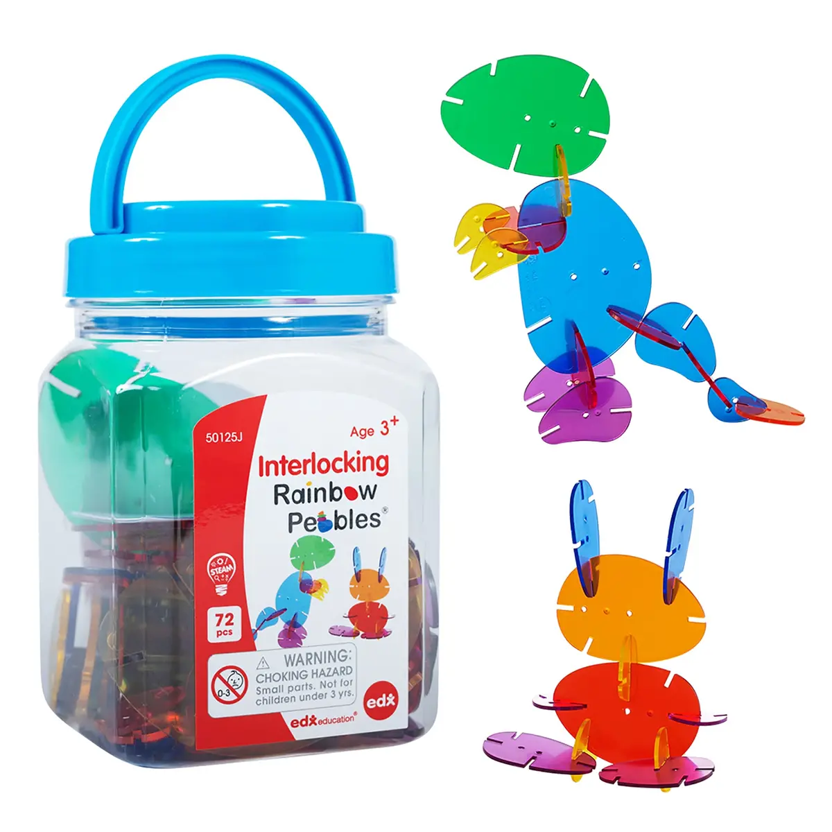 Edxeducation Interlocking Rainbow Pebbles Mini Jar - Creative Building Toy 1
