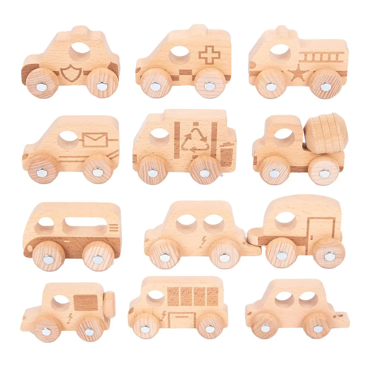 Tickit Natural Wooden Vehicles Set - 12 Piece Playset 1
