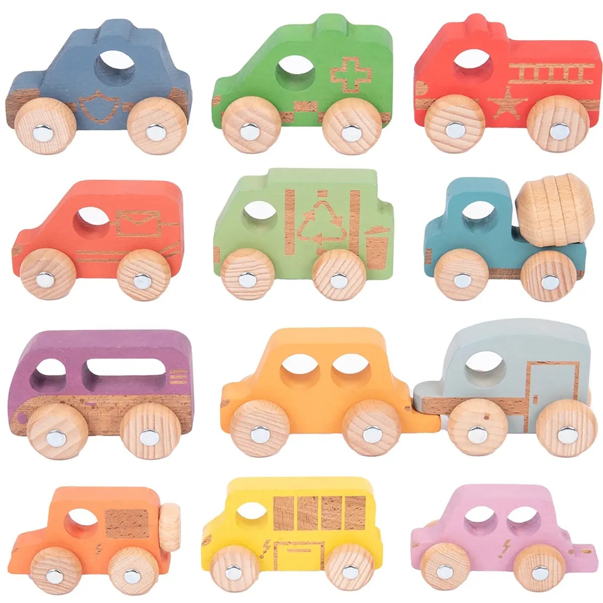 Tickit Rainbow Wooden Vehicles – Colorful Toddler Playset 1