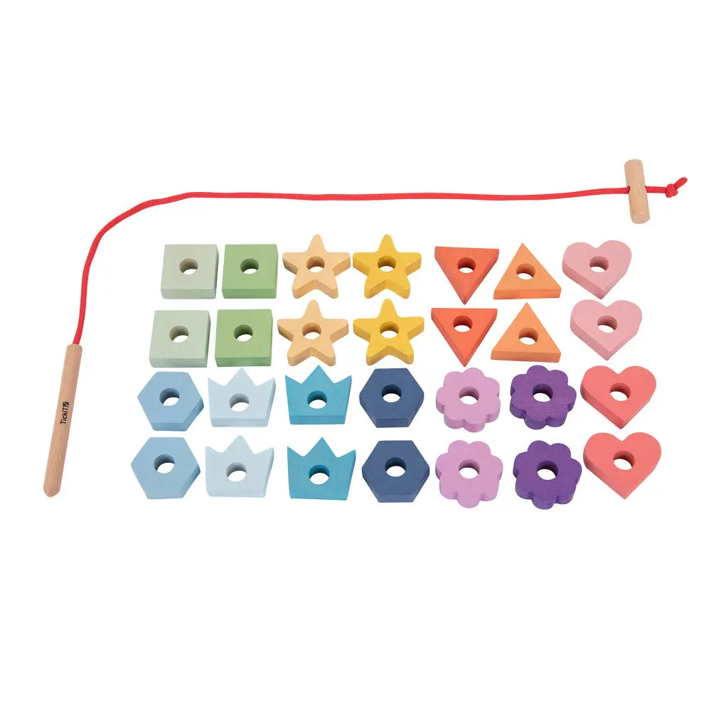 Tickit Rainbow Wooden Lacing Shapes - Educational Color And Shape Sorting Toy 1