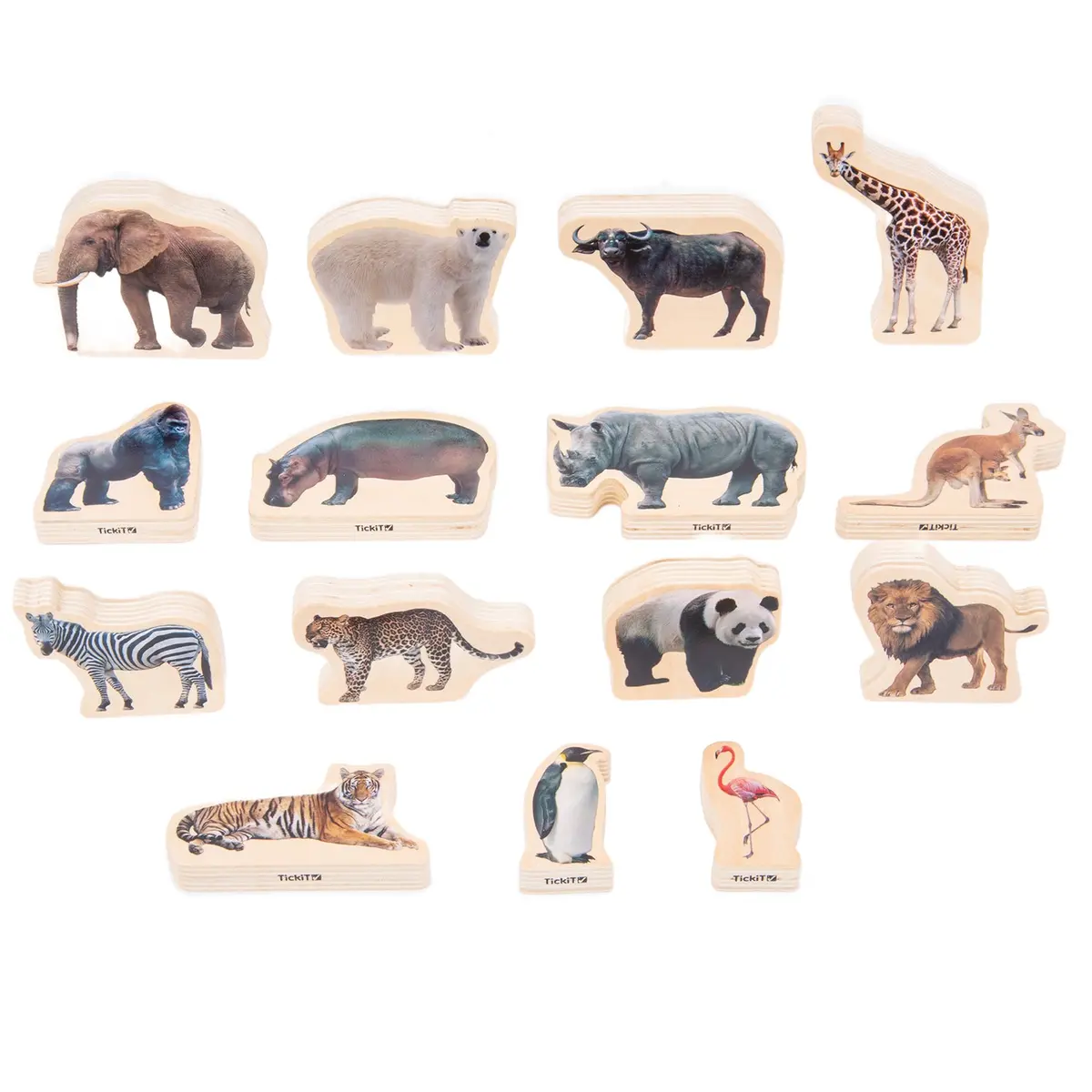 Tickit Wooden Wild Animal Blocks - Imaginative Play Set Of 15 2