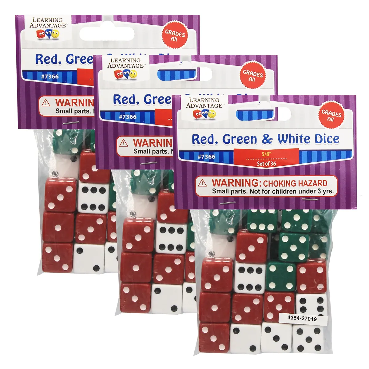 Learning Advantage Colorful Dot Dice Set - Red/Green/White - 108 Dice 1