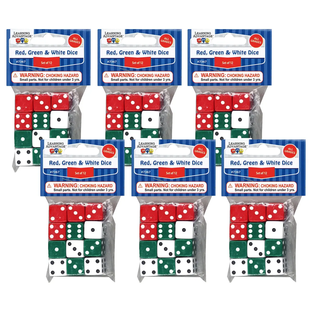 Learning Advantage Colorful Dot Dice Set - Red, Green, White - 72 Count 1