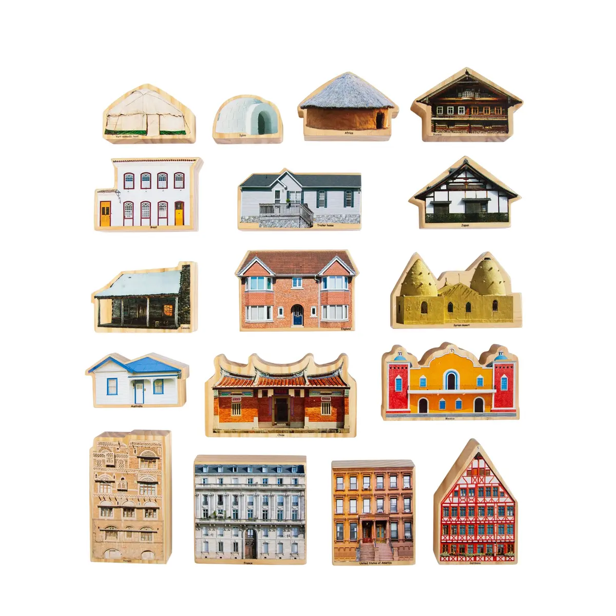 The Freckled Frog Global Homes Adventure Wooden Blocks - Set Of 17 - Ages 1+ 1