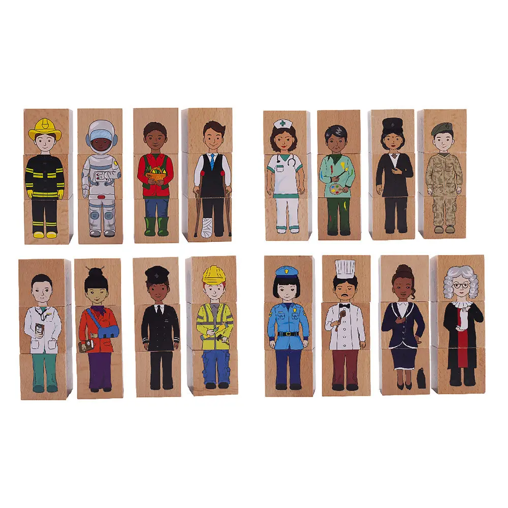 The Freckled Frog Career Mix 'N’ Match Wooden Blocks - Diverse Professions Set 1