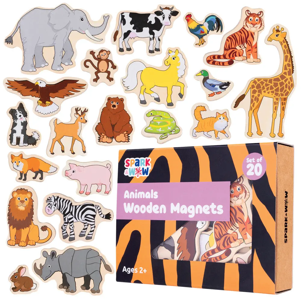 Spark & Wow Colorful Wooden Animal Magnets - Set Of 20 1