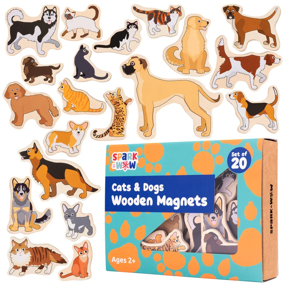 Spark & Wow Wooden Magnets - Cats & Dogs - Vibrant 20-Piece Set 1