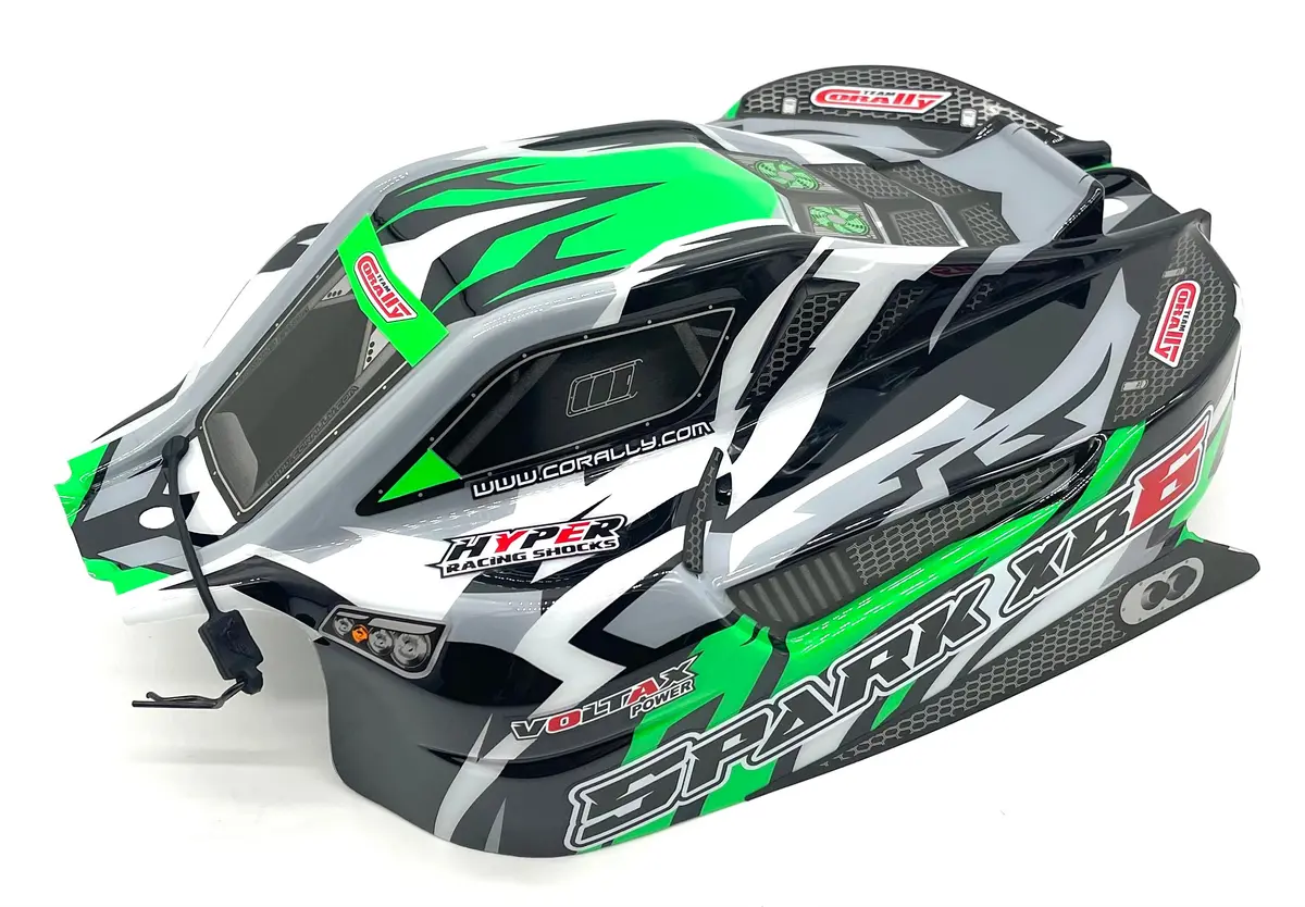 Team Corally Spark Xb6 - Body Shell (Green Polycarbonate Cover & Body Pins C-00285 1