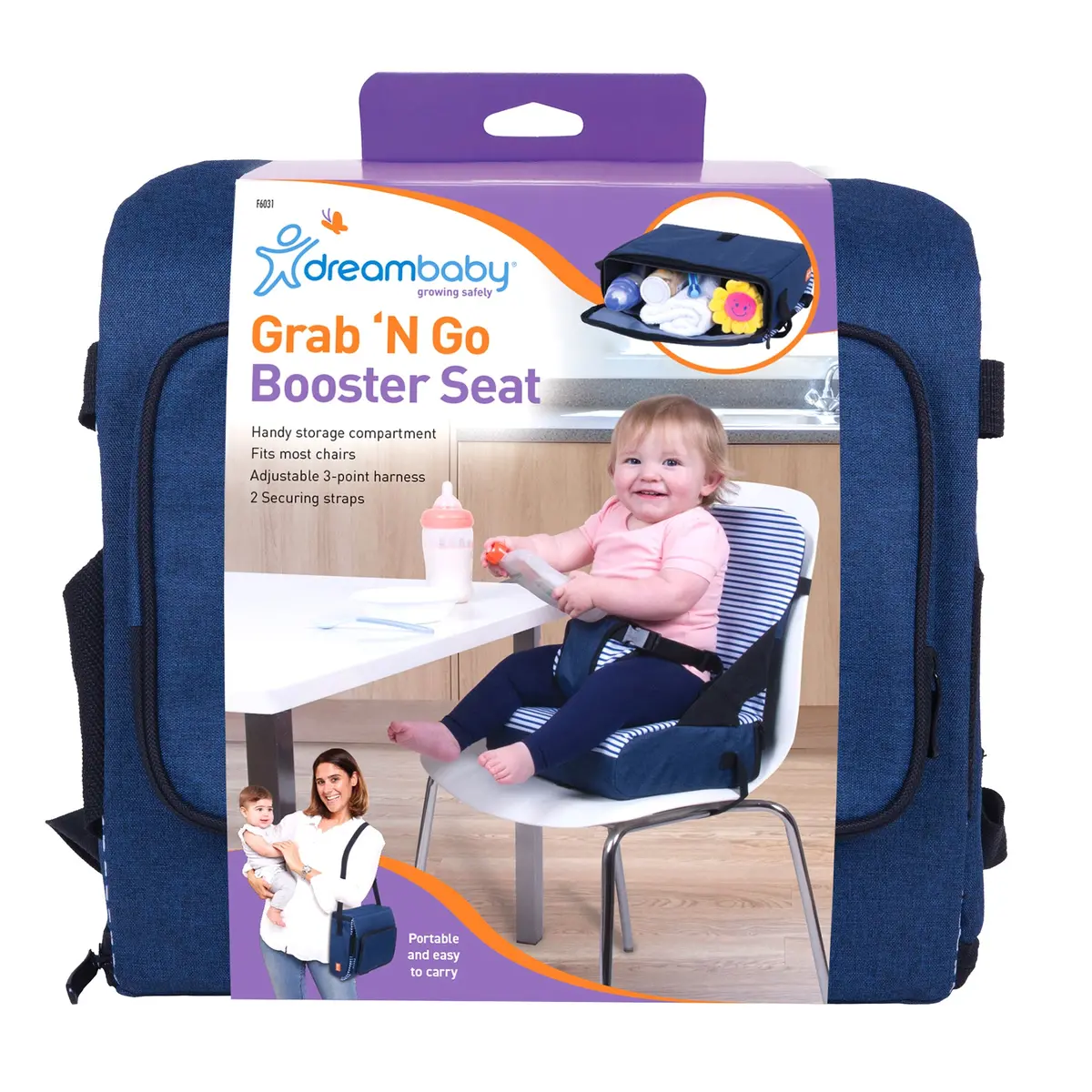 Dreambaby® Grab 'N Go Booster Seat - Navy: Portable Dining Delight 1