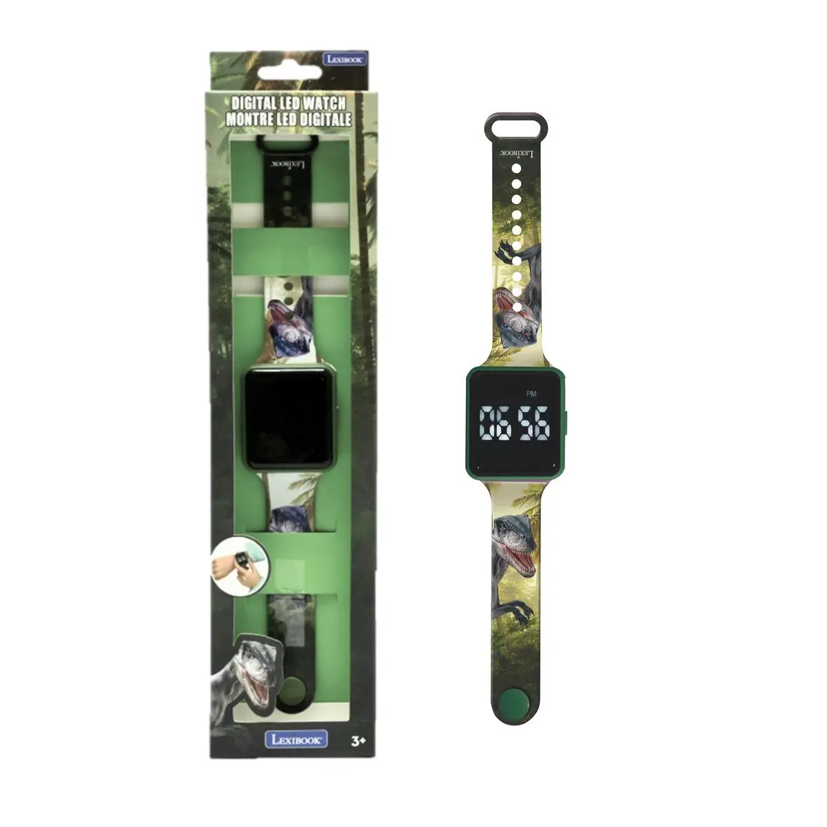 Jurassic Explorer Youth Led Digital Watch - Vibrant Dinosaur Print Strap 1