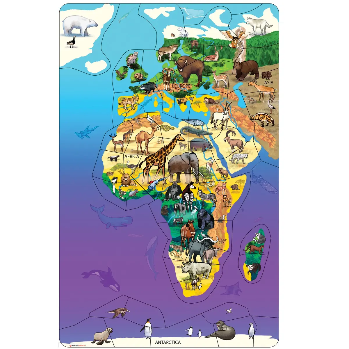 Dowling Magnets Animal Magnetism Magnetic Wildlife Map Puzzle - Eurasia & Africa 1