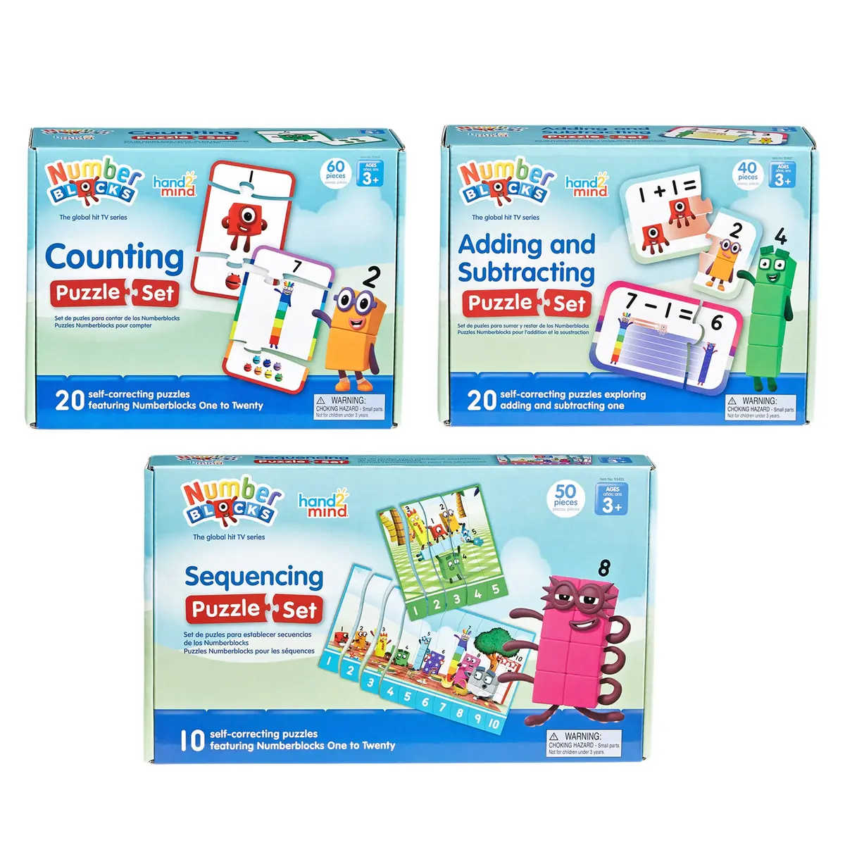 Hand2mind Numberblocks Math Puzzle 3-Pack - Counting, Addition, Sequencing 1