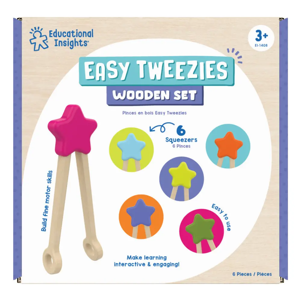 Educational Insights Colorful Wooden Tweezers - Fine Motor Skills Development Set - Pack Of 6 1