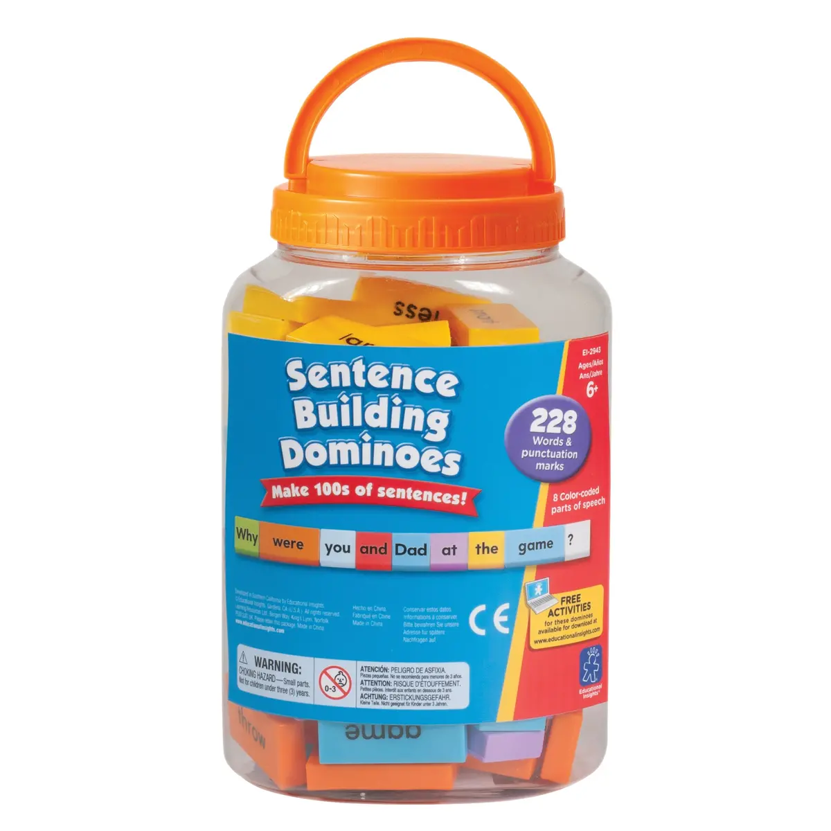 Educational Insights Sentence-Building Dominoes - 228 Color-Coded Pieces For Language Fun 1