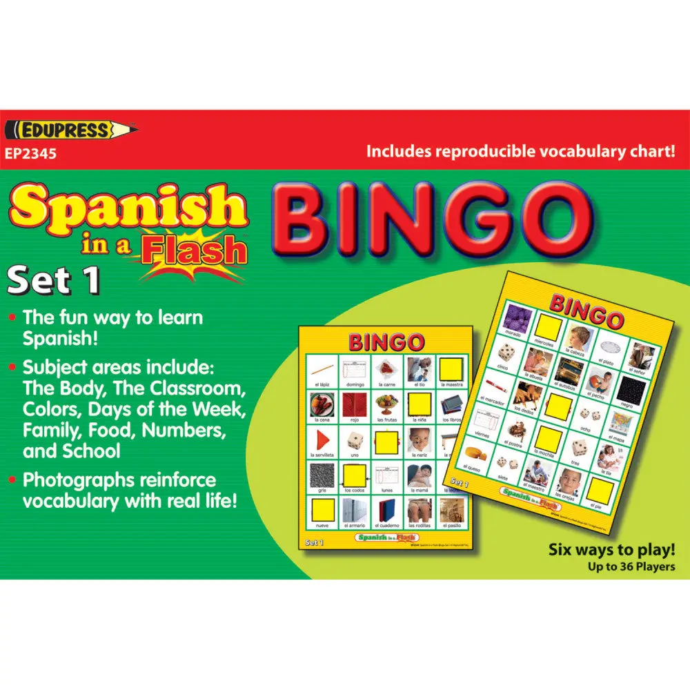Edupress Spanish In A Flash Bingo Game Set 1 - Educational Learning Toy 1