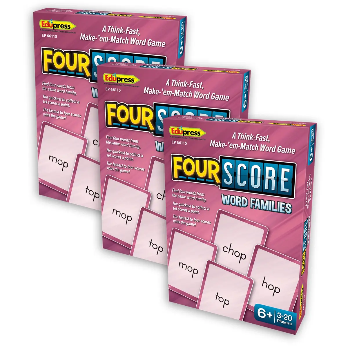 Teacher Created Resources Four Score Word Families Card Game Trio Pack 1