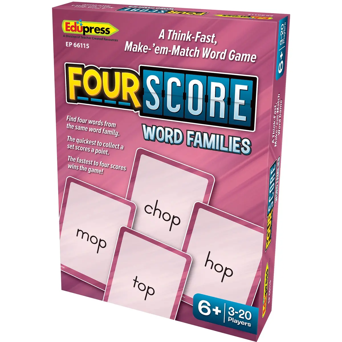 Teacher Created Resources Four Score Word Families Card Game Trio Pack 2