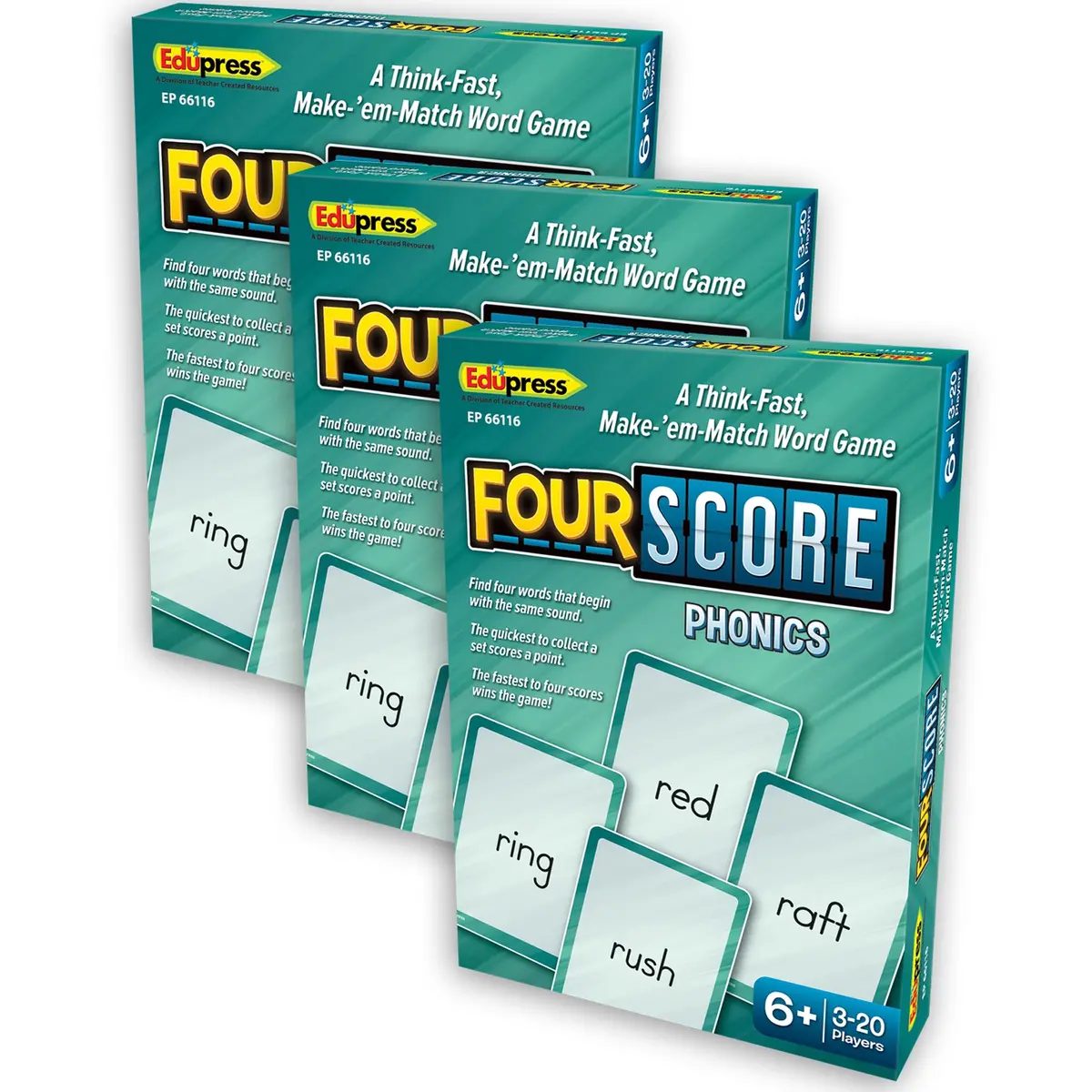 Teacher Created Resources Four Score Phonics Card Game - Pack Of 3 1