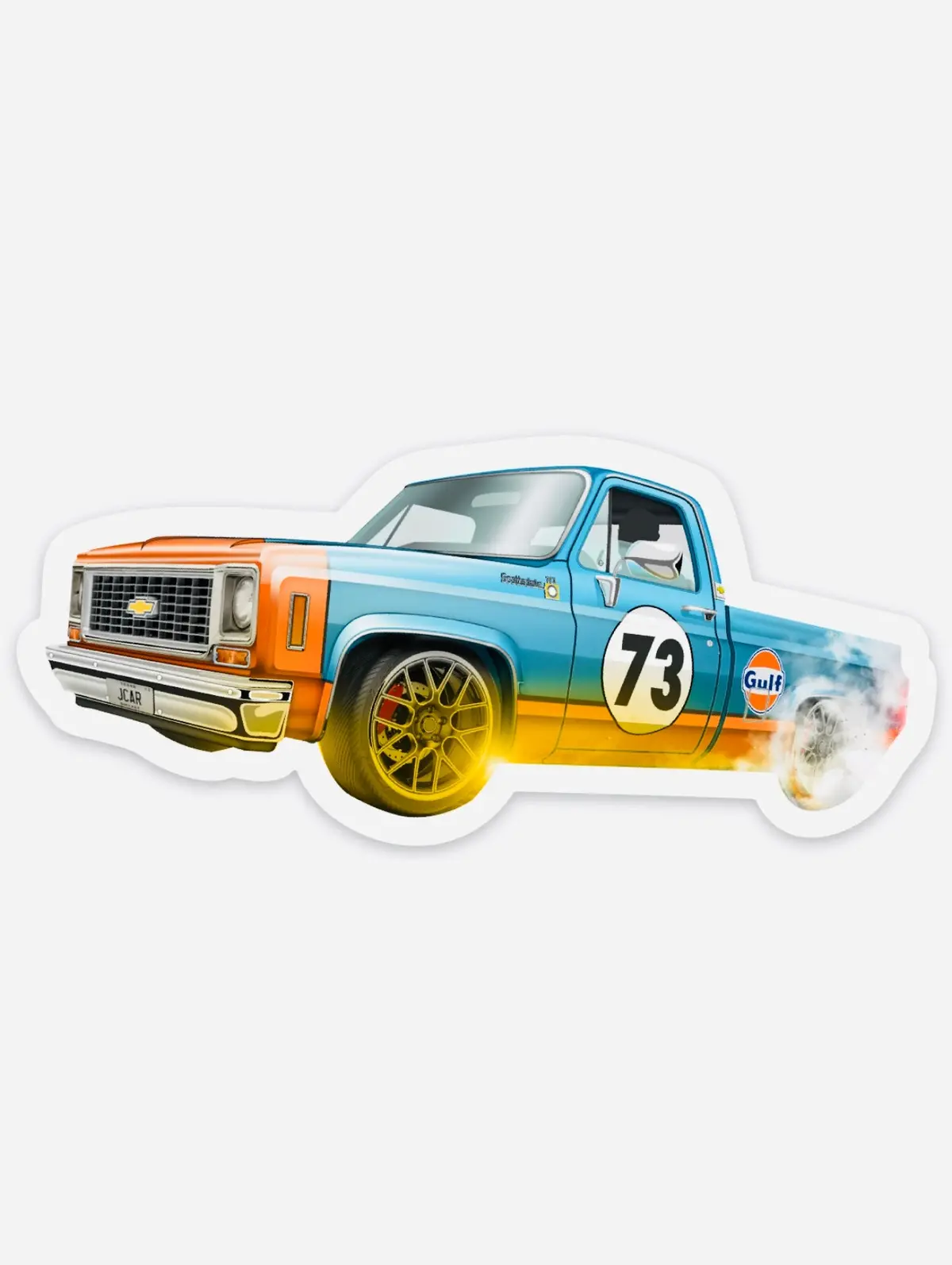 Jcar Diecast Exclusive Gulf 1973 Chevrolet C10 Pick-Up Truck Diecut Sticker 1