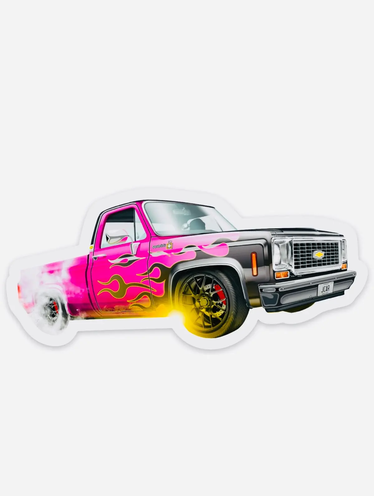 Jcar Diecast Exclusive Pink Flames 1976 Chevrolet C10 Pick-Up Truck Diecut Sticker 1