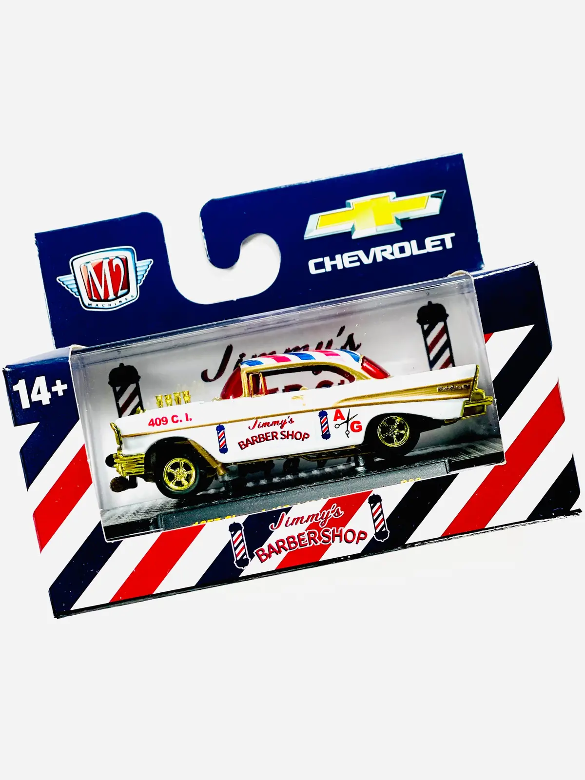 M2 Machines Jimmy's Barber Shop 1957 Chevrolet Bel Air Gasser Chase - Damaged Box 1