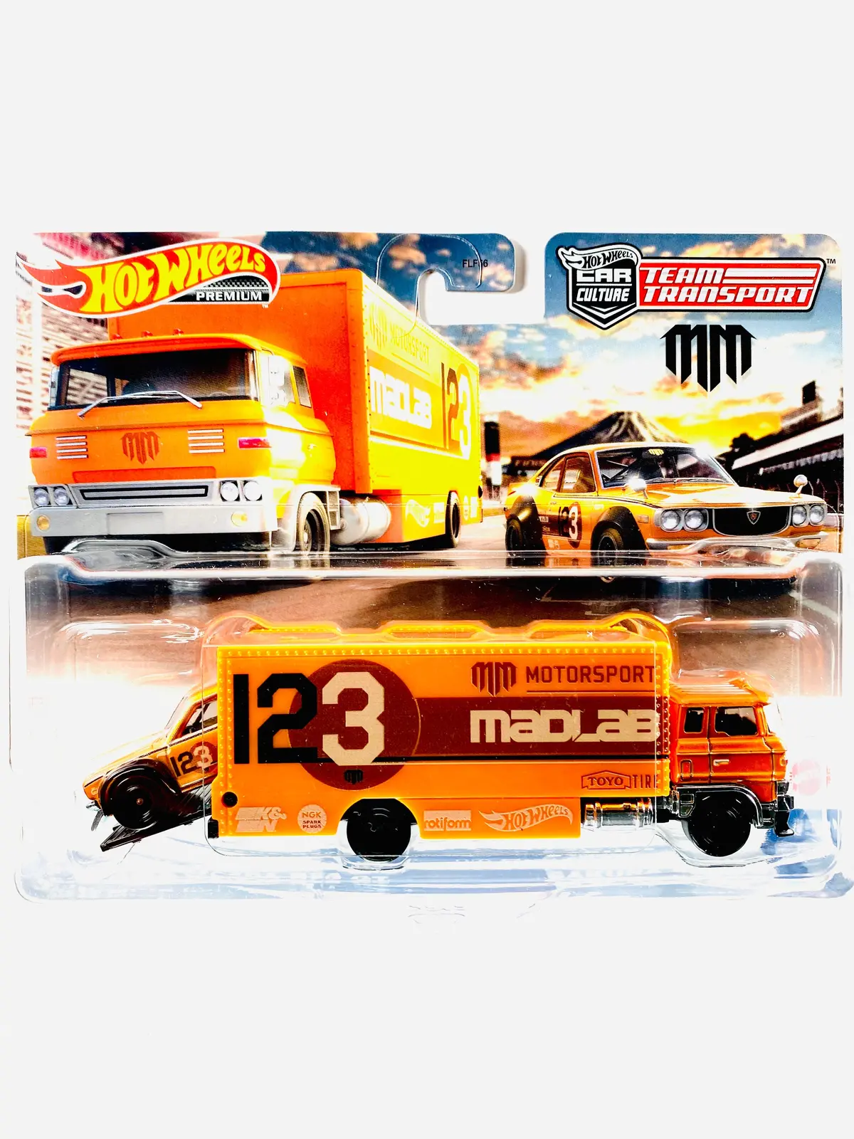 Hot Wheels 2023 Team Transport Case V Mad Mike Mazda Rx3 Gt & Sakura Sprinter #58 - Damaged Card/Blister 1