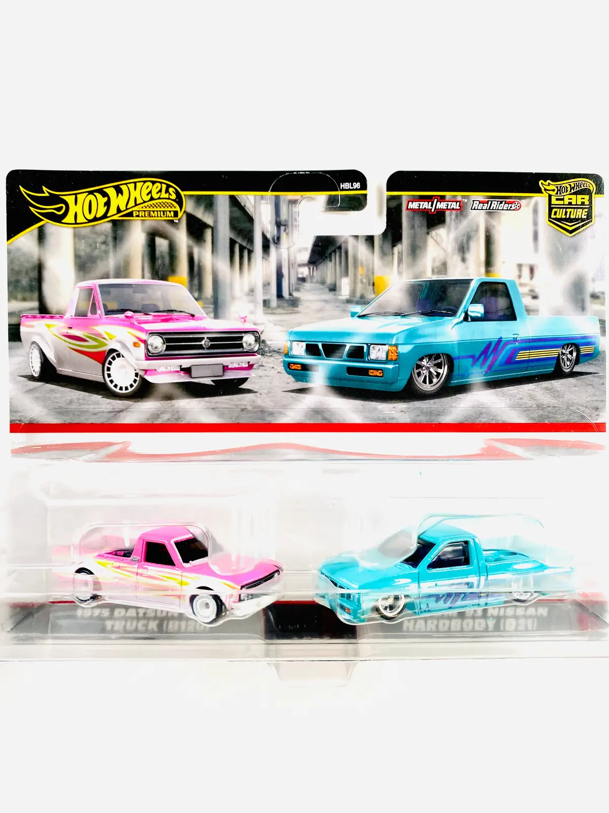 Hot Wheels 2024 Target Exclusive 2 Pack 1975 Datsun Sunny Truck (B120) & Custom '93 Nissan Hardbody (D21) - Damaged Card/Blister 1