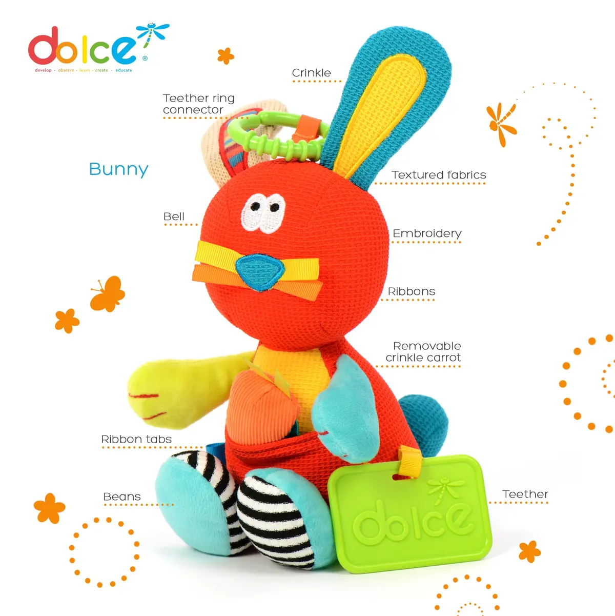Dolce Hoppy The Bunny Interactive Plush With Crinkle Carrot 1