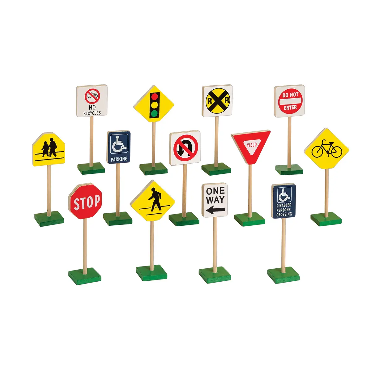 Guidecraft Traffic Adventure - 7" Wooden Block Play Traffic Signs - 13 Piece Set 1