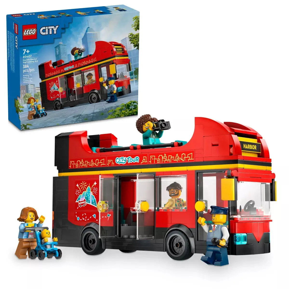 Lego City 384-Piece Sightseeing Bus Toy - Red Double-Decker Model 60407 1
