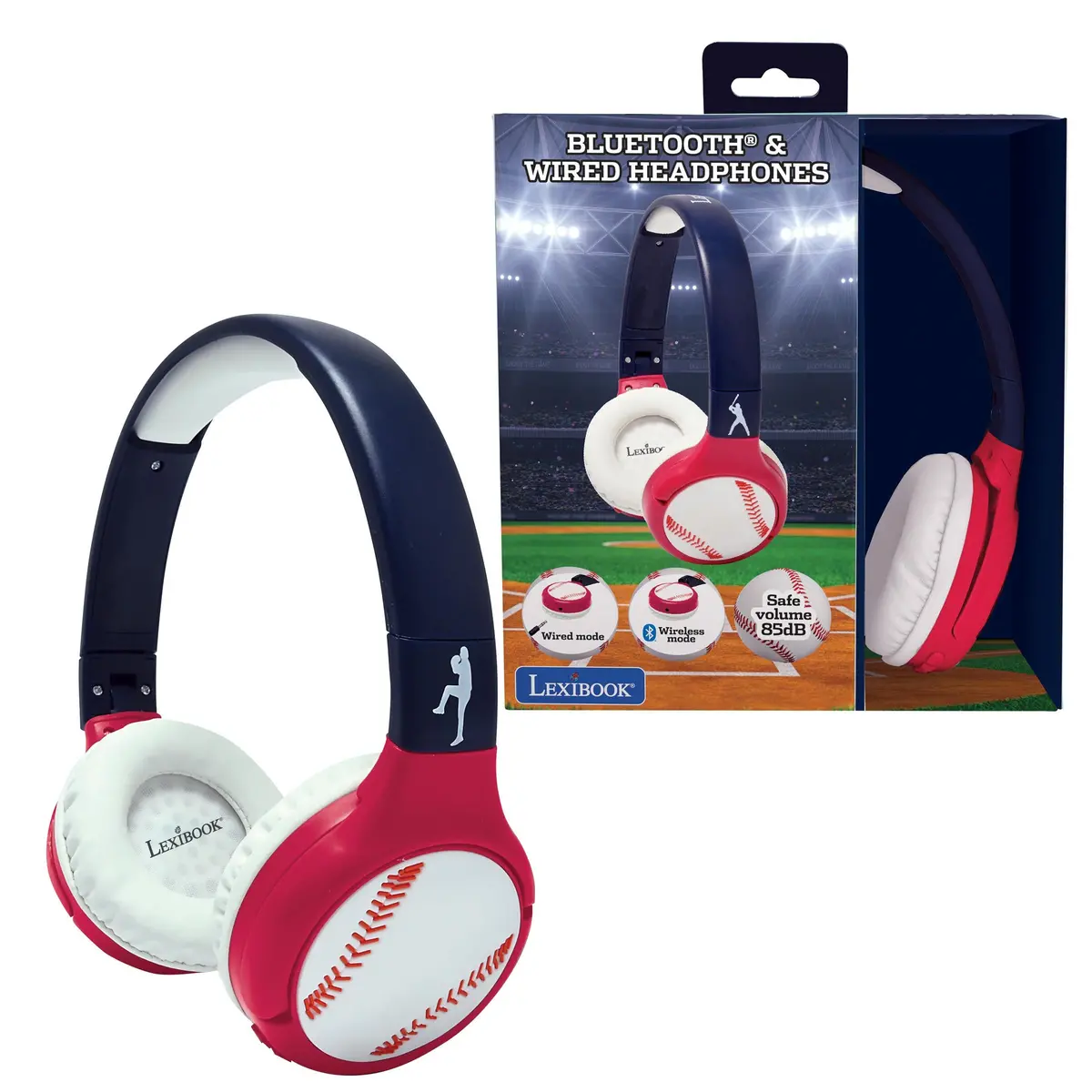 Lexibook Baseball 2-In-1 Foldable Headphones - Bluetooth & Wired Options 1