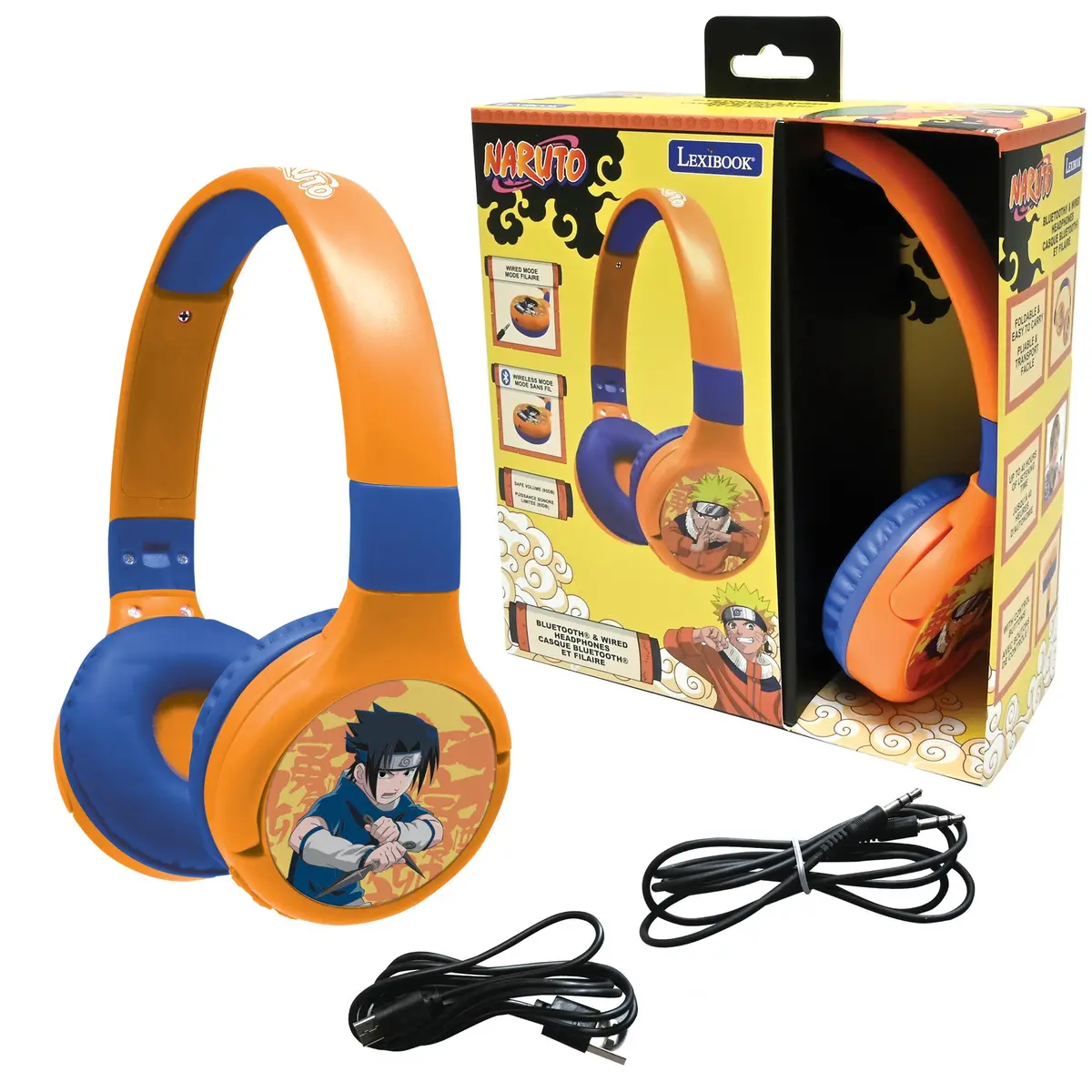 Naruto 2-In-1 Bluetooth & Wired Foldable Headphones - Sasuke & Naruto Design 1