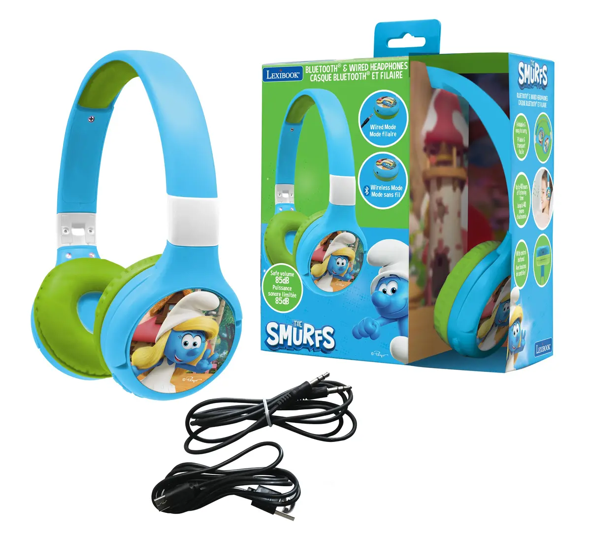 Smurfs-Themed 2-In-1 Bluetooth & Wired Foldable Headphones - Kid-Safe Volume 1