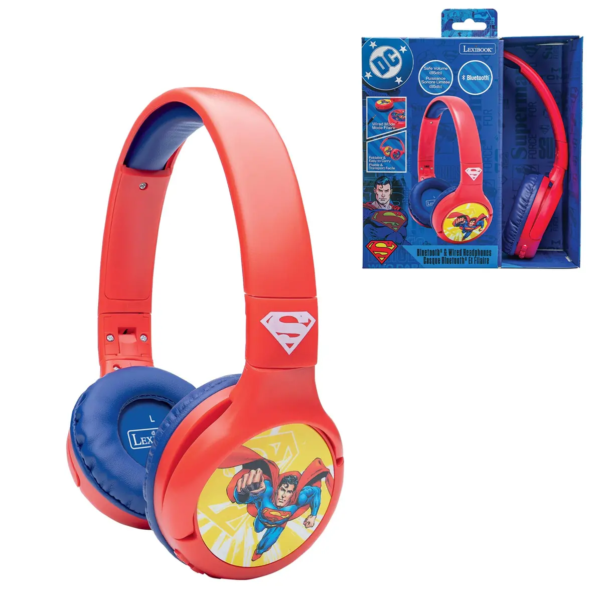 Superman 2-In-1 Bluetooth & Wired Foldable Headphones - Safe Volume 1