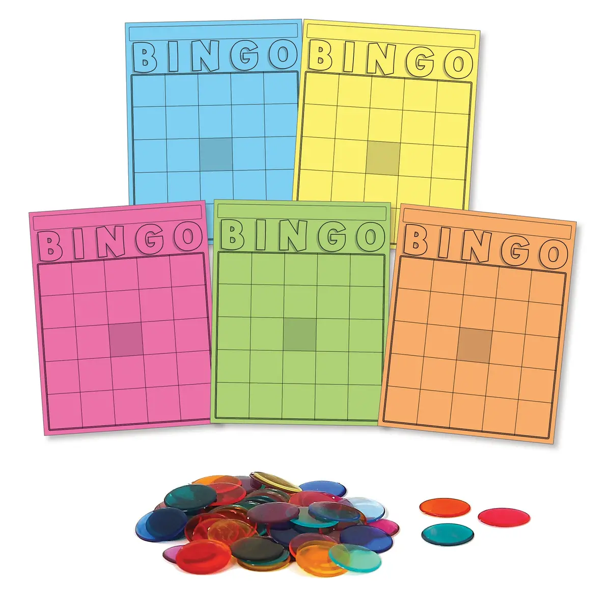 Hygloss Colorful Bingo Blast Cards & Chips Set - 1000 Chips, 50 Cards 1