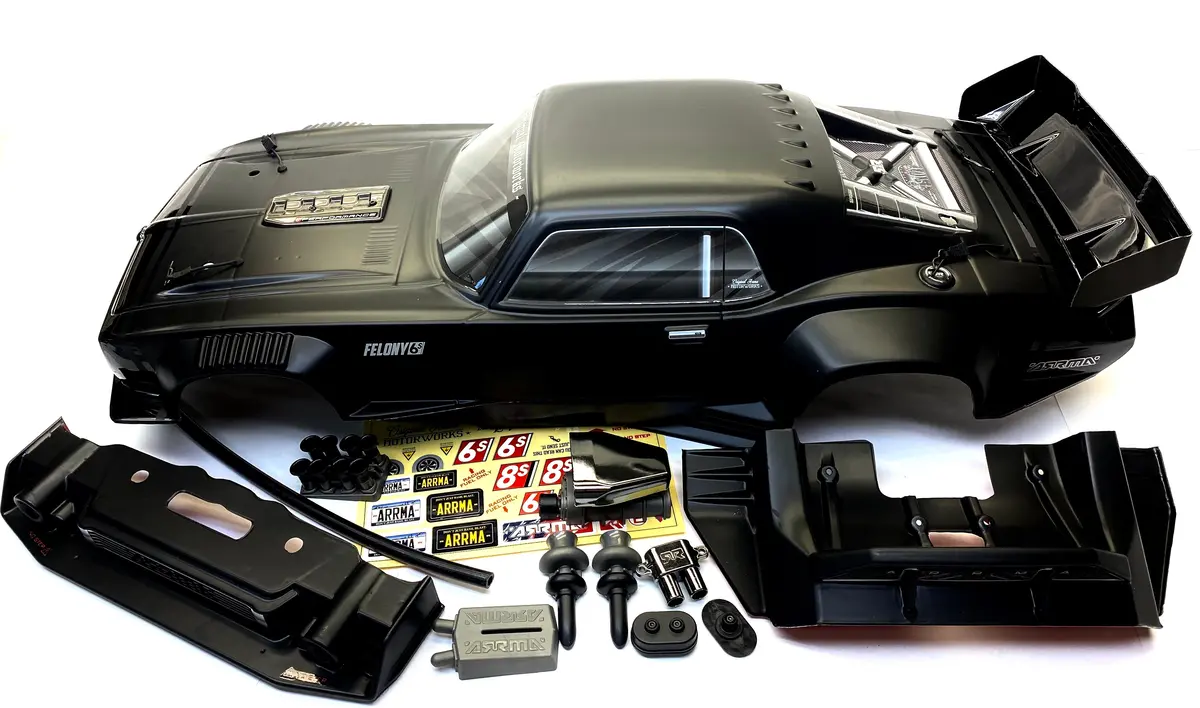 Arrma Felony 6S - Body Shell (Black Resto-Mod Muscle Street Bash Cover Ara7617v2 1