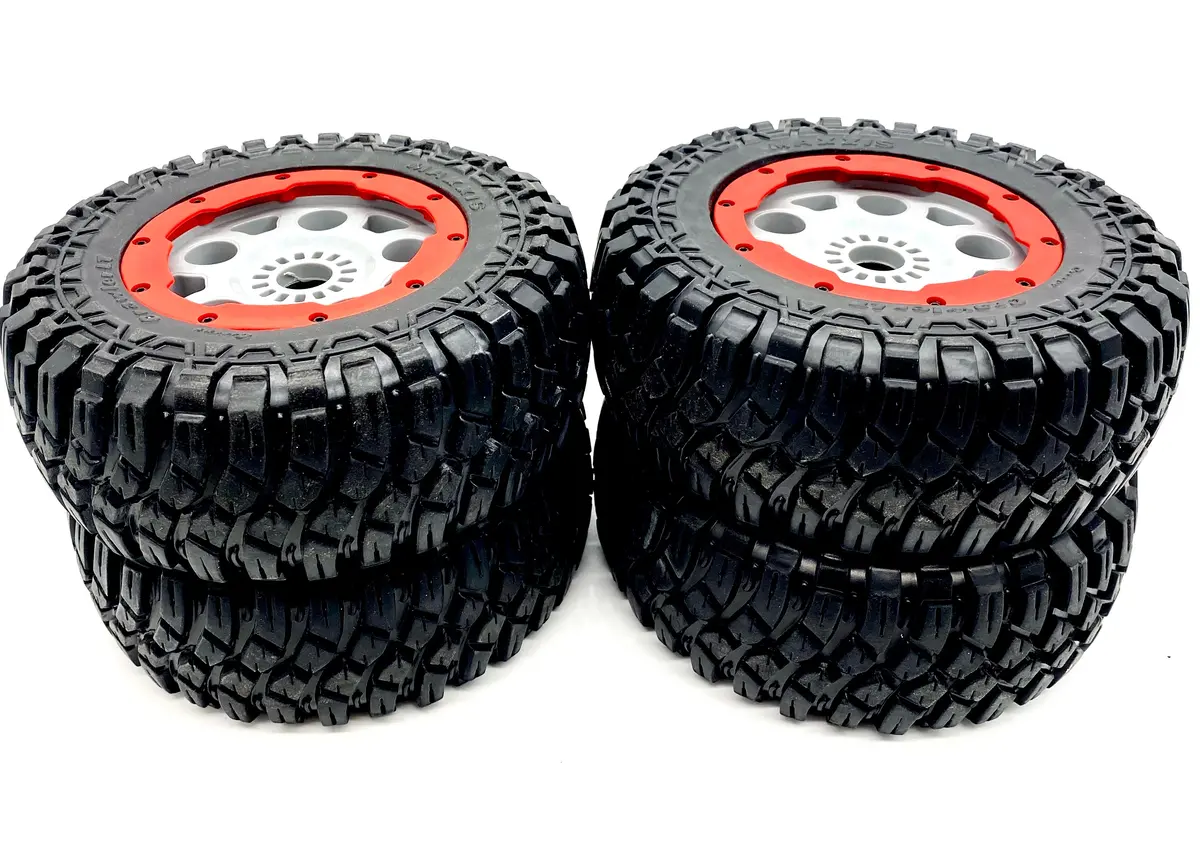 Losi Dbxl-E - Wheels & Tires (Front/Rear Beadlock, 24Mm Hex, Silver/Red Los05020v2 1