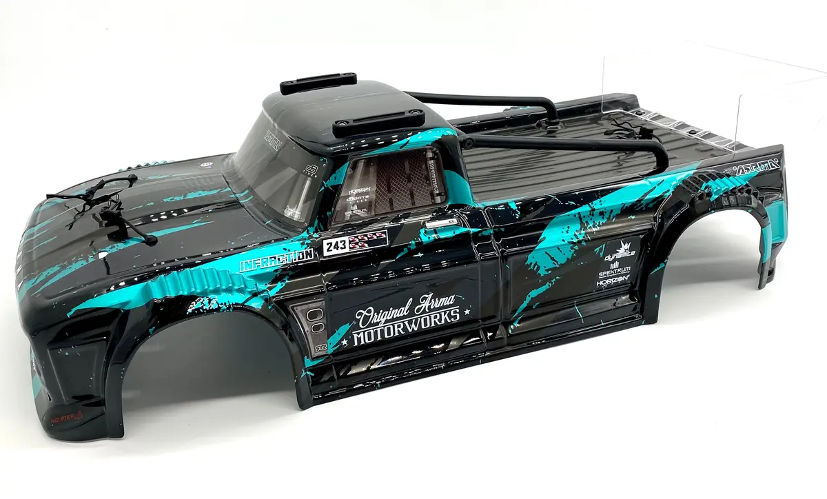 Arrma Infraction 4X4 3S Blx - Body Shell (Black/Teal Painted Decaled Trimmed Ara4315v3 1