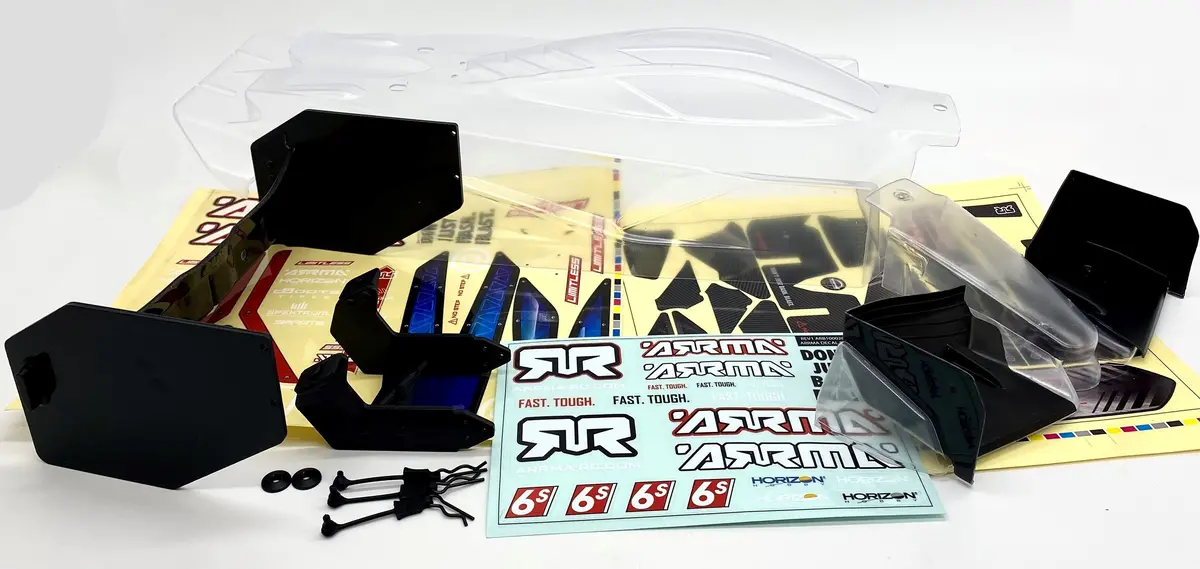 Arrma Limitless V2 6S - Body Shell, Wing Set Mount Spoiler Decals (Clear Ara7116v2 1