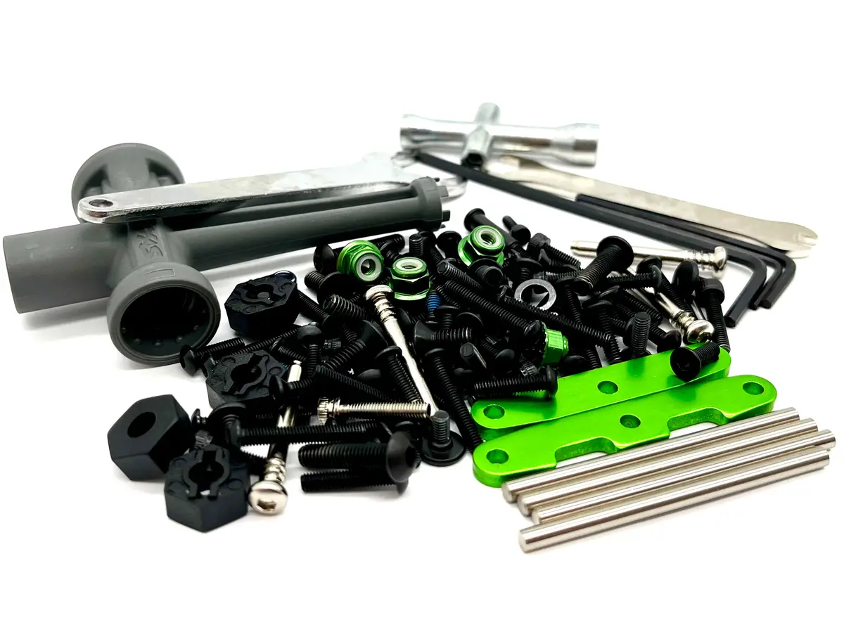 Rustler Ultimate - Screws & Tools Set Green Wheel Nuts Suspension Pins Traxxas Vxl 67097-4 1