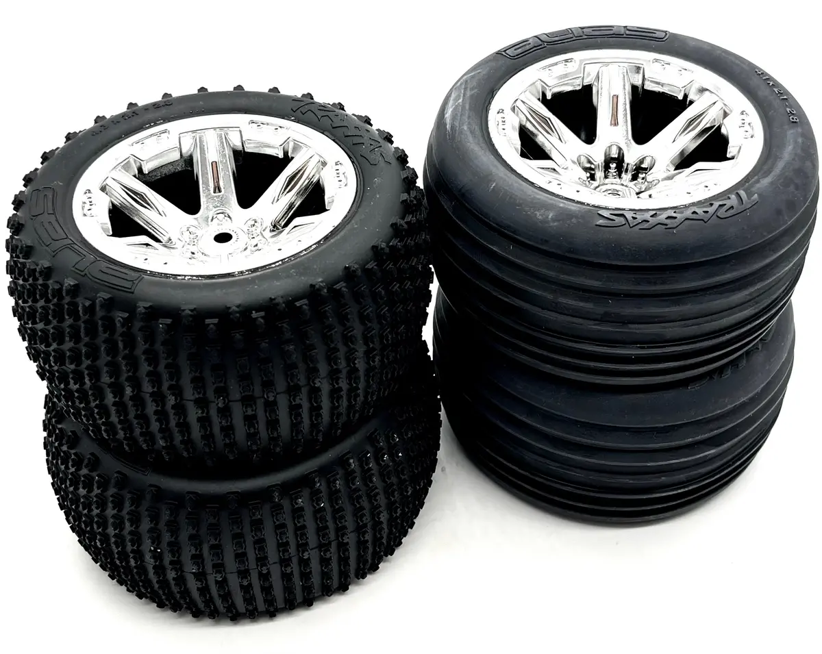 Rustler 2Wd Bl-2S Tires (F/R Tyres Wheels (4) Assembled 3772A, 3771R  37354-4 1
