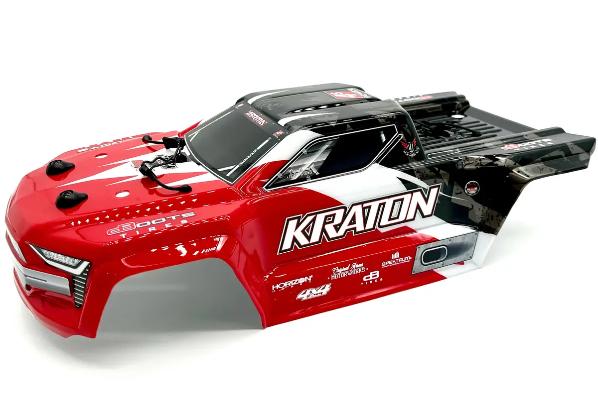 Arrma Kraton 4S 4X4 - Body Shell Red Polycarbonate Cover, Body Pins Ara4408v2 1