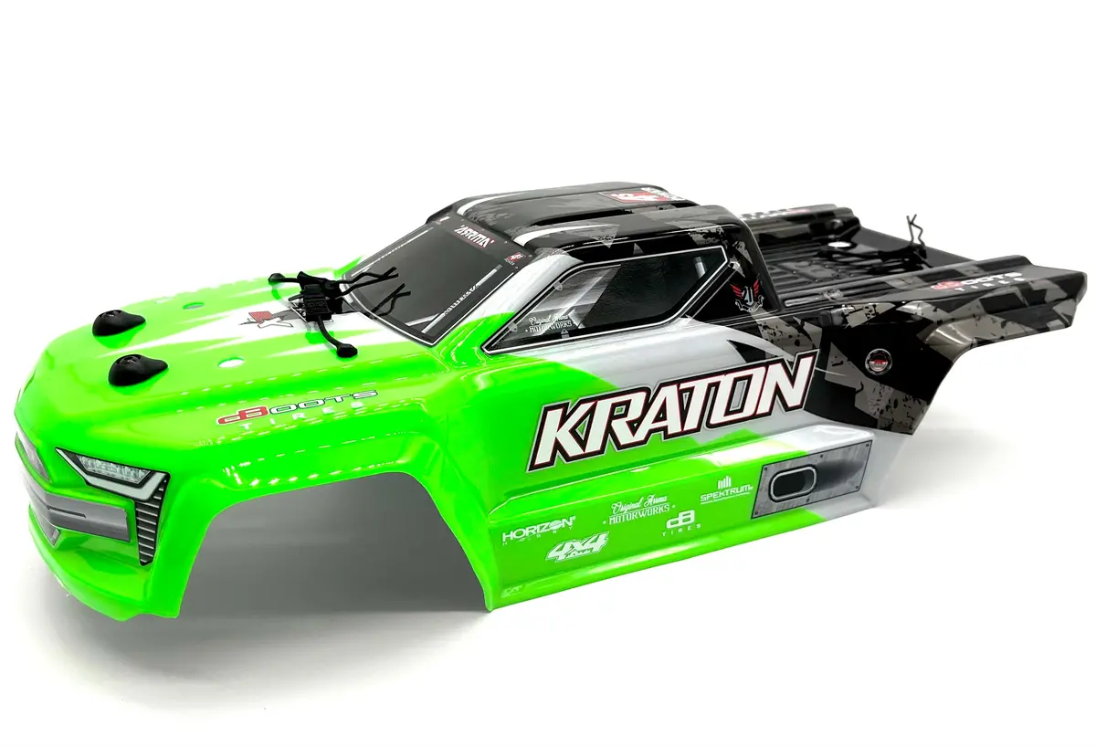 Arrma Kraton 4S 4X4 - Body Shell Green Polycarbonate Cover, Body Pins Ara4408v2 1