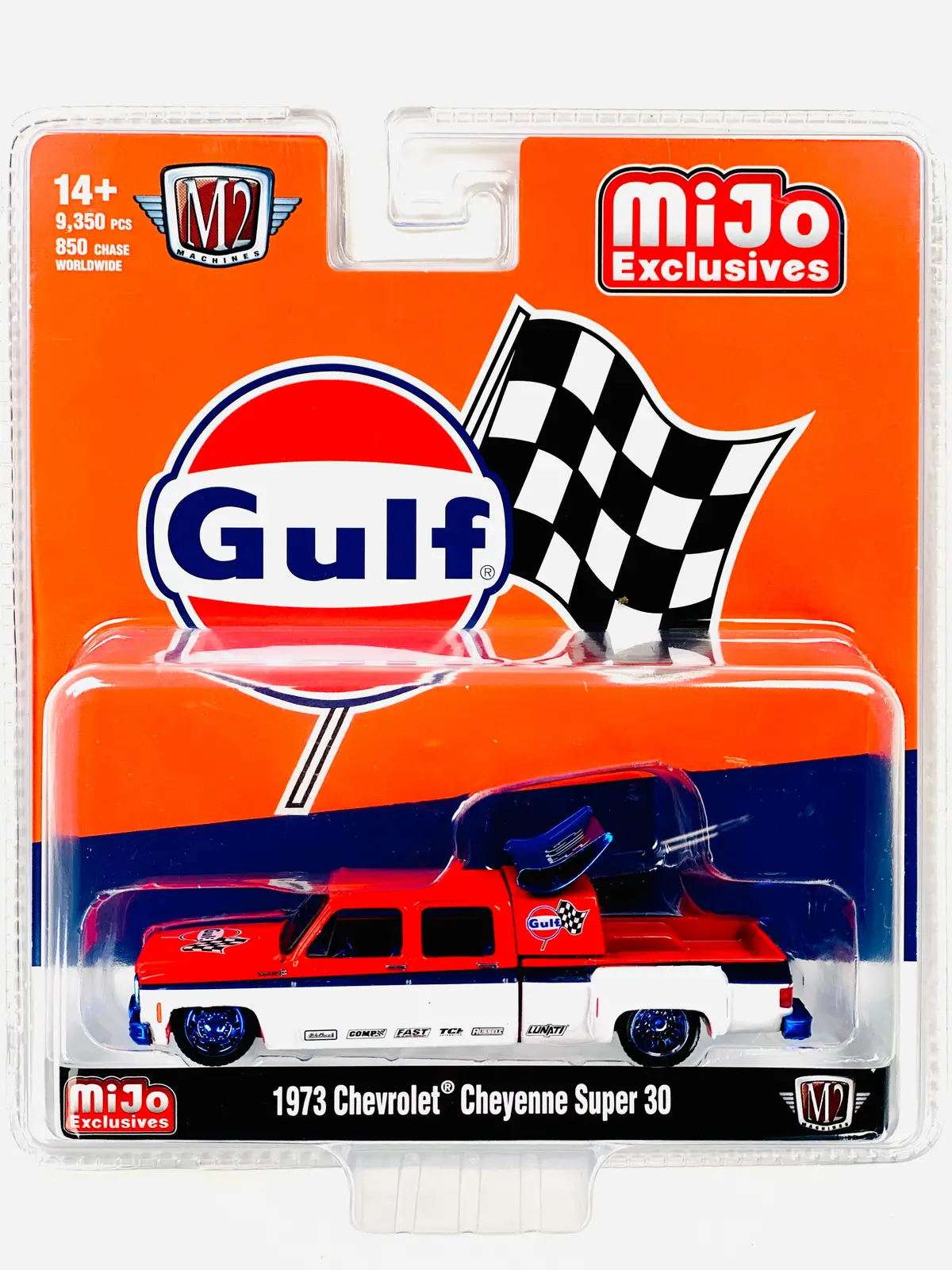 M2 Machines Mijo Exclusive 1973 Chevrolet Cheyenne Super 30 Gulf Racing Truck Chase 1