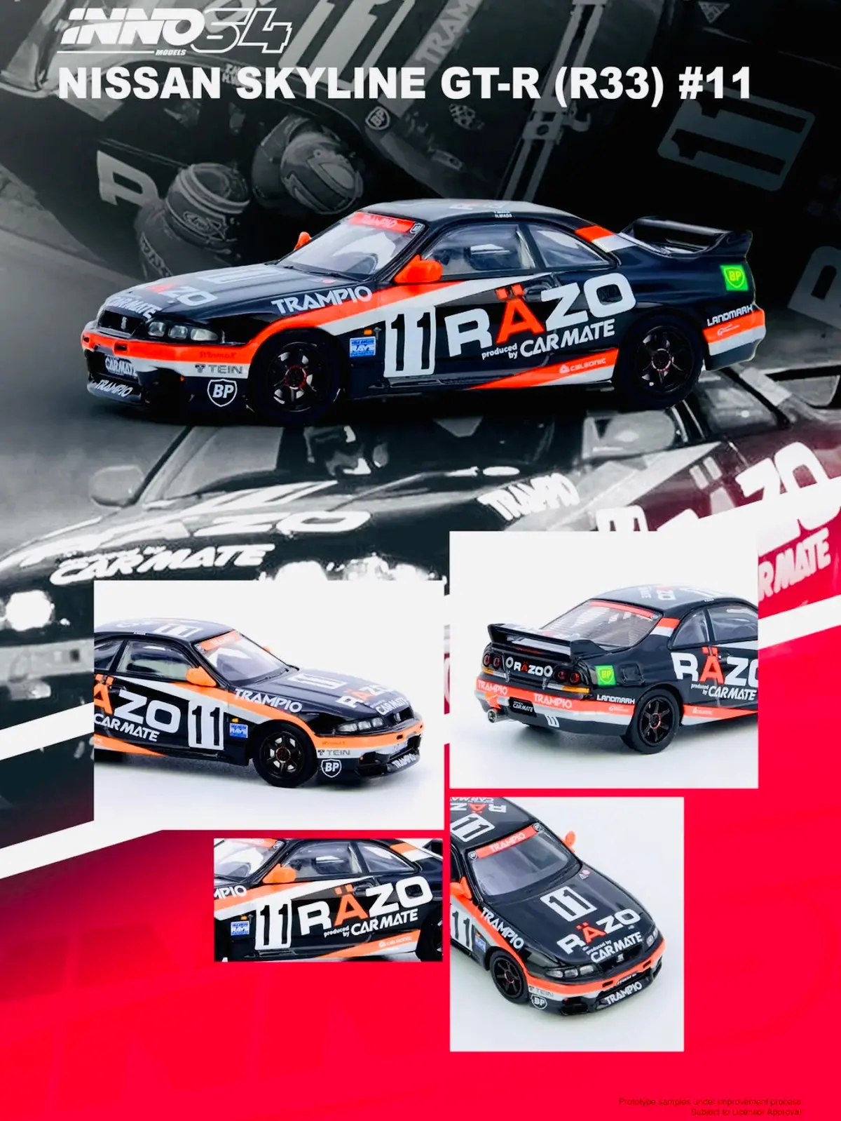 Inno64 Factory Sealed Nissan Skyline Gt-R R33 #11 "Razo Trampio" N1 Super Endurance Series - Sendan Highland 1995 Winner 1