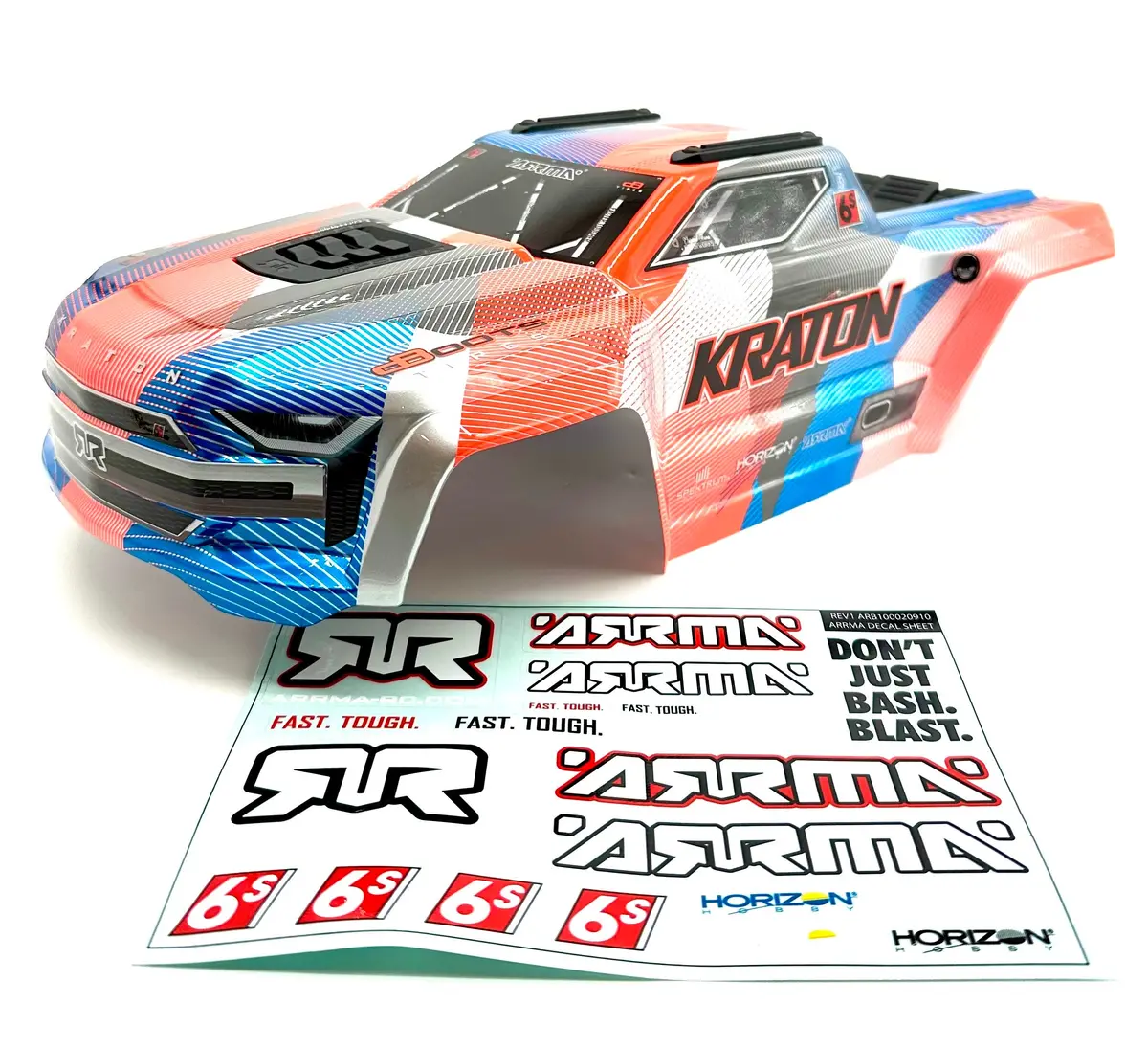 Arrma Kraton 6S V6 Blx - Body Shell (Orange Blue Cover Clipless Assembly Ara8608v6 1