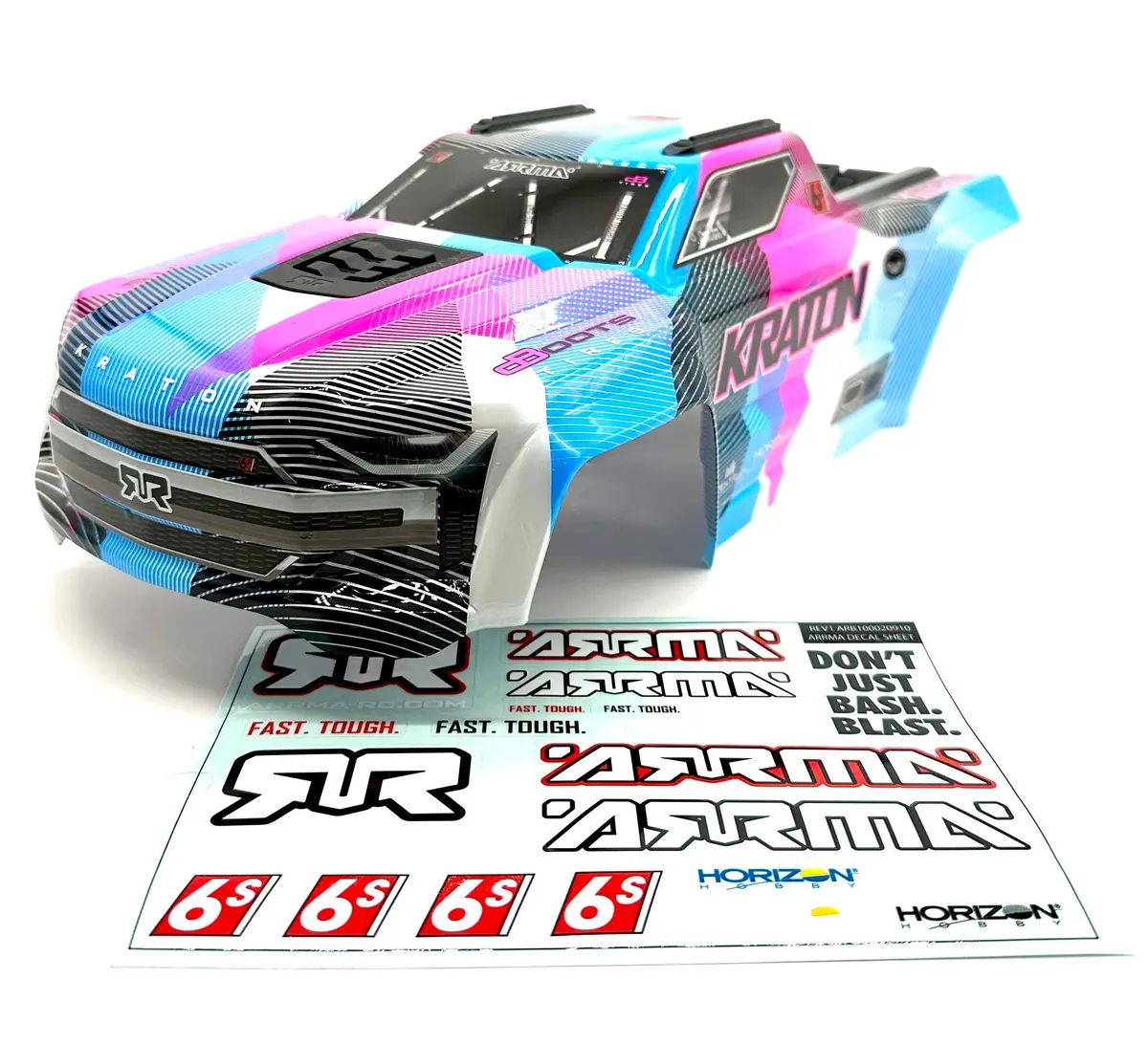 Arrma Kraton 6S V6 Blx - Body Shell (Pink Blue Cover Clipless Assembly Ara8608v6 1