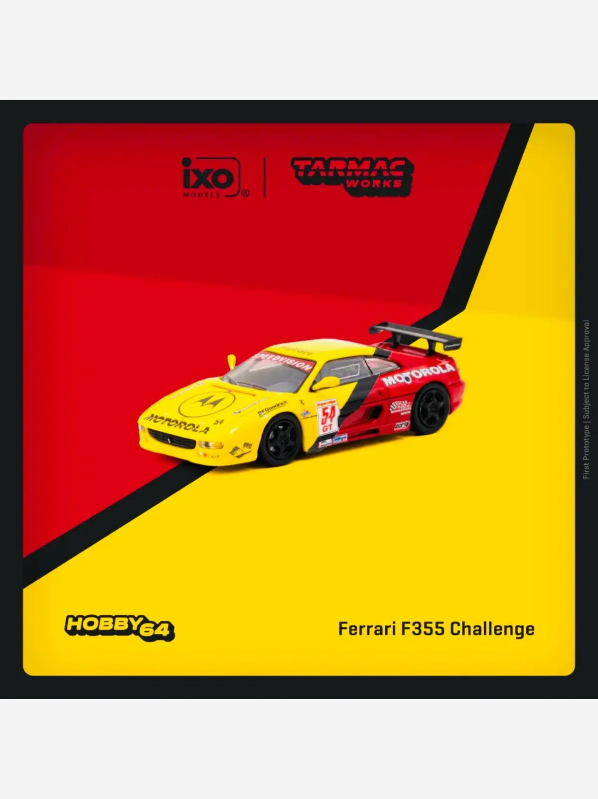 Tarmac Works Hobby 64 Factory Sealed Ferrari F355 Challenge World Challenge Series 2000 Matt Drendel Yellow Red 1