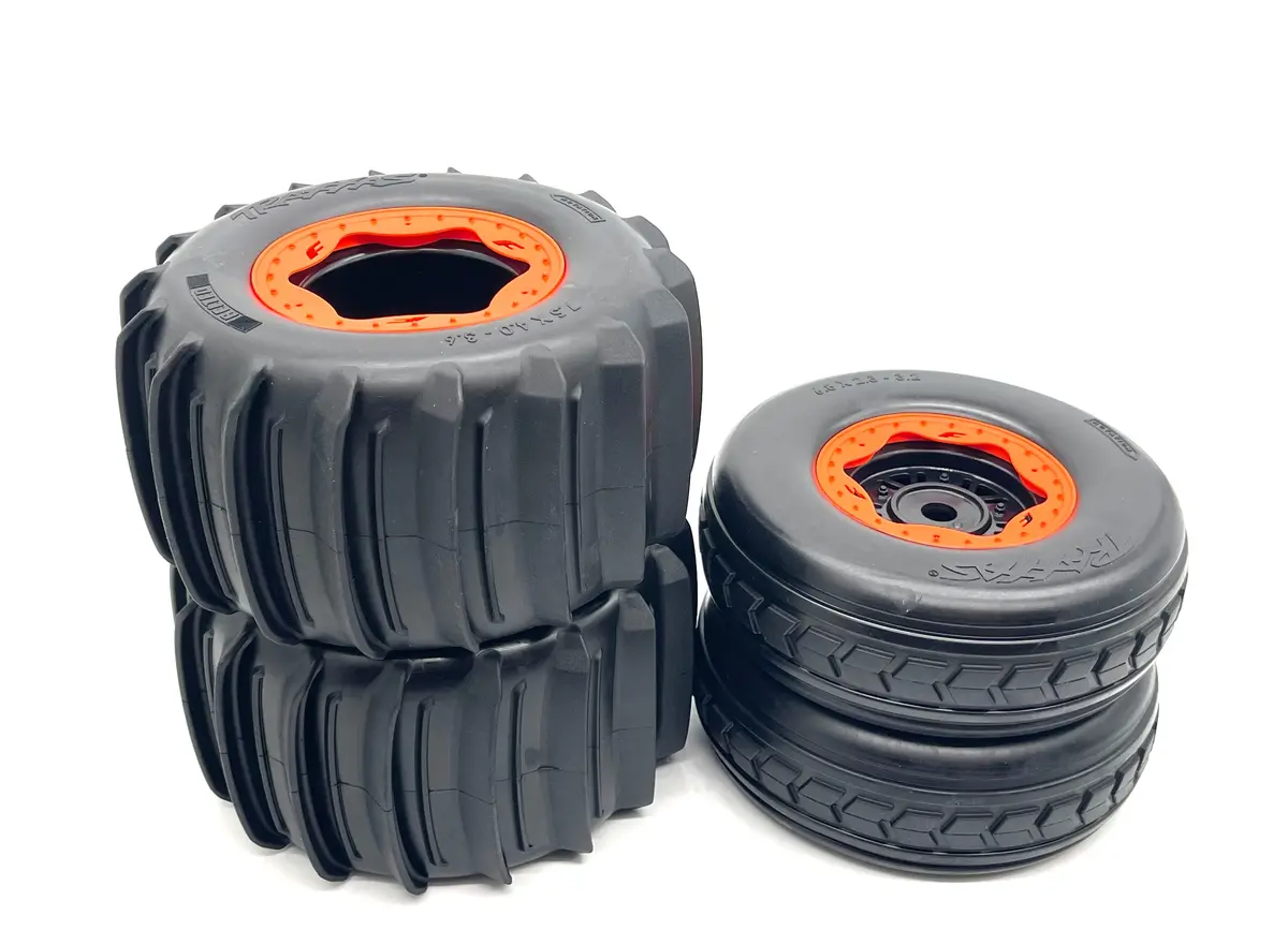 Sand Car Wheels & Tires (Orange) Factory Glued Assembled Front/Rear Traxxas 109076-4 1